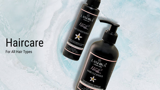 Lashika Neroli Hair Conditioner and Hair Cleanser bottles placed on a clean white background, highlighting their nourishing and refreshing hair care benefits.