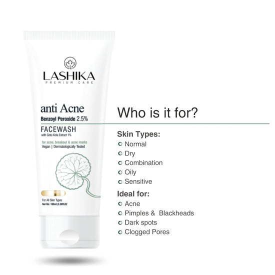 anti Acne Face Wash with 2.5% Benzoyl Peroxide, 1% Gotu Kola Extract