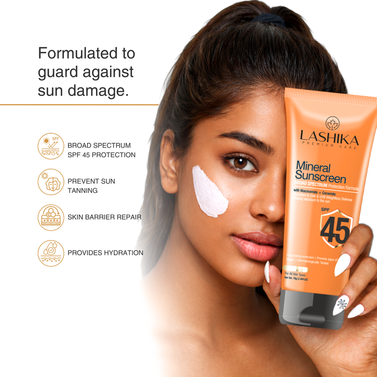 Lashika mineral sunscreen SPF 45, benefits details