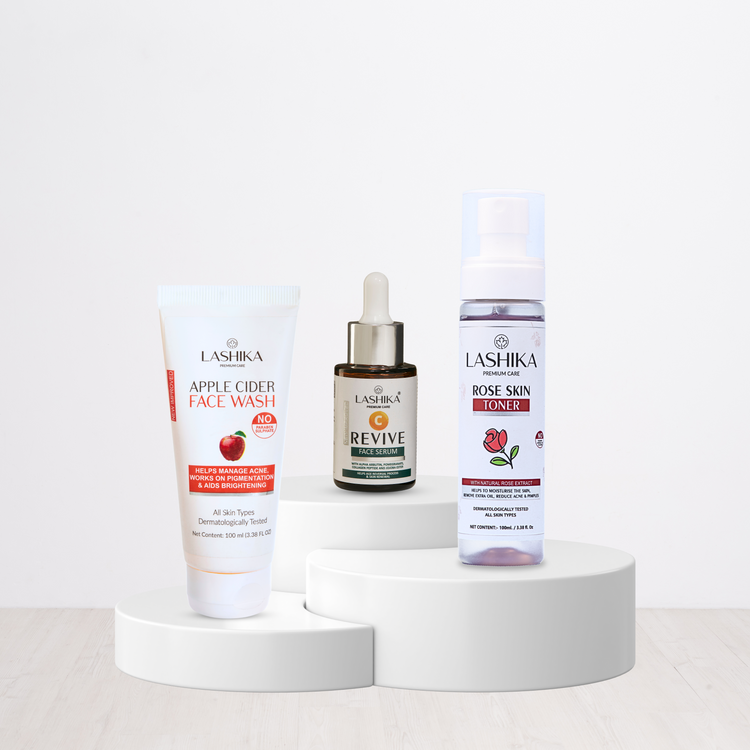 Lashika Oily Skincare Kit with Apple Cider Face Wash, Rose Toner & Vitamin C Serum – fights acne, pigmentation & brightens skin.