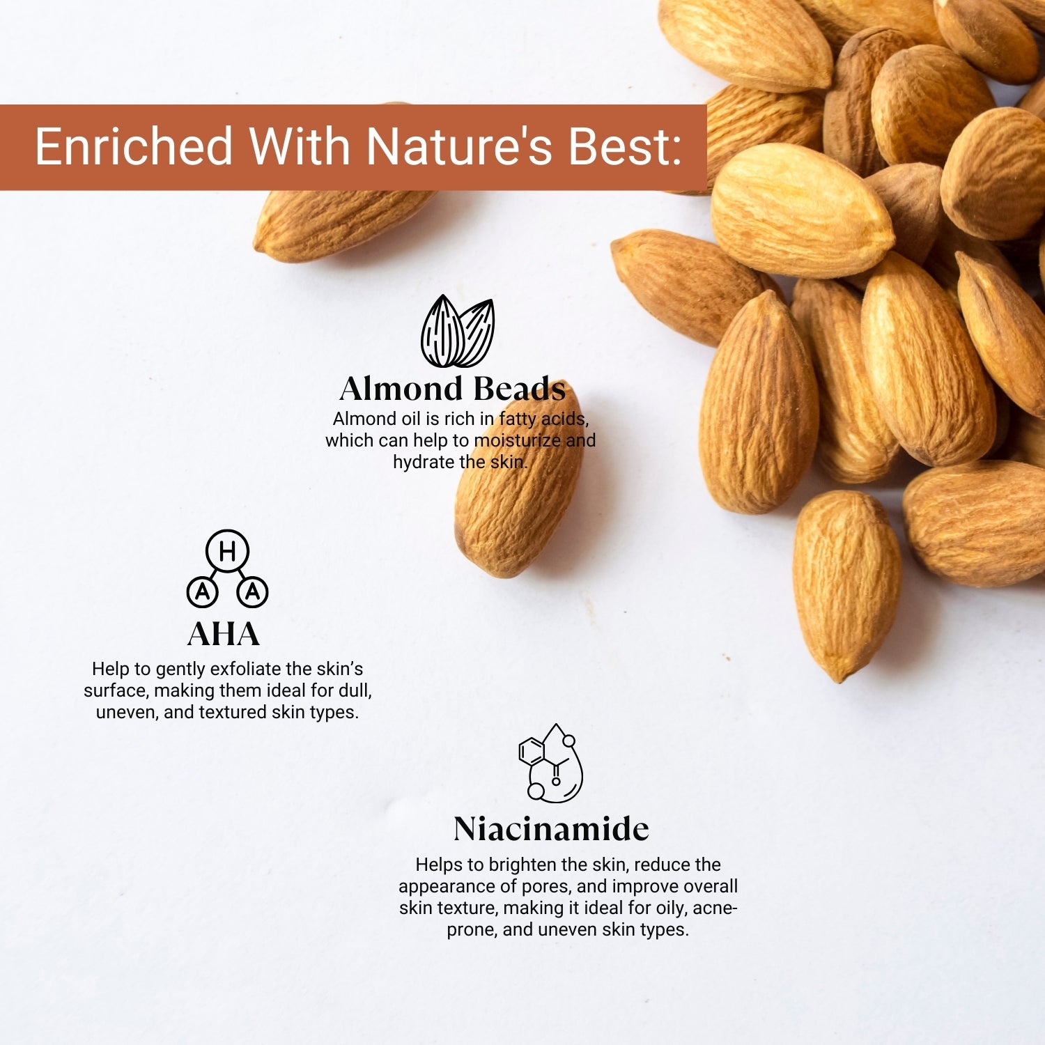 Lashika almond walnut scrub enriched with almond oil, AHA exfoliants, and niacinamide for hydrated, bright, and smooth skin.