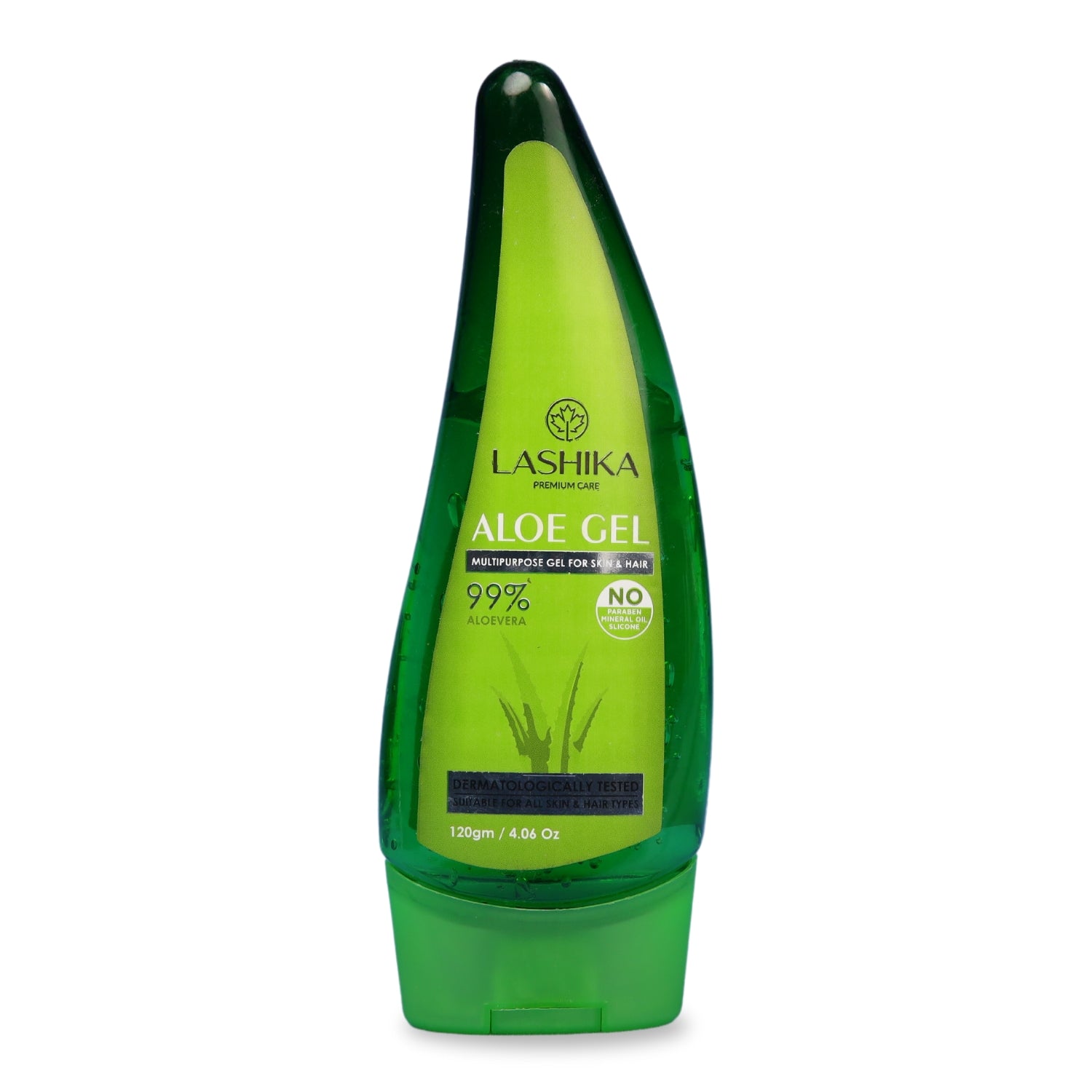 Lashika Aloe Gel with 99% Aloe Vera for skin & hair; hydrates, soothes, and nourishes all types; 120gm.
