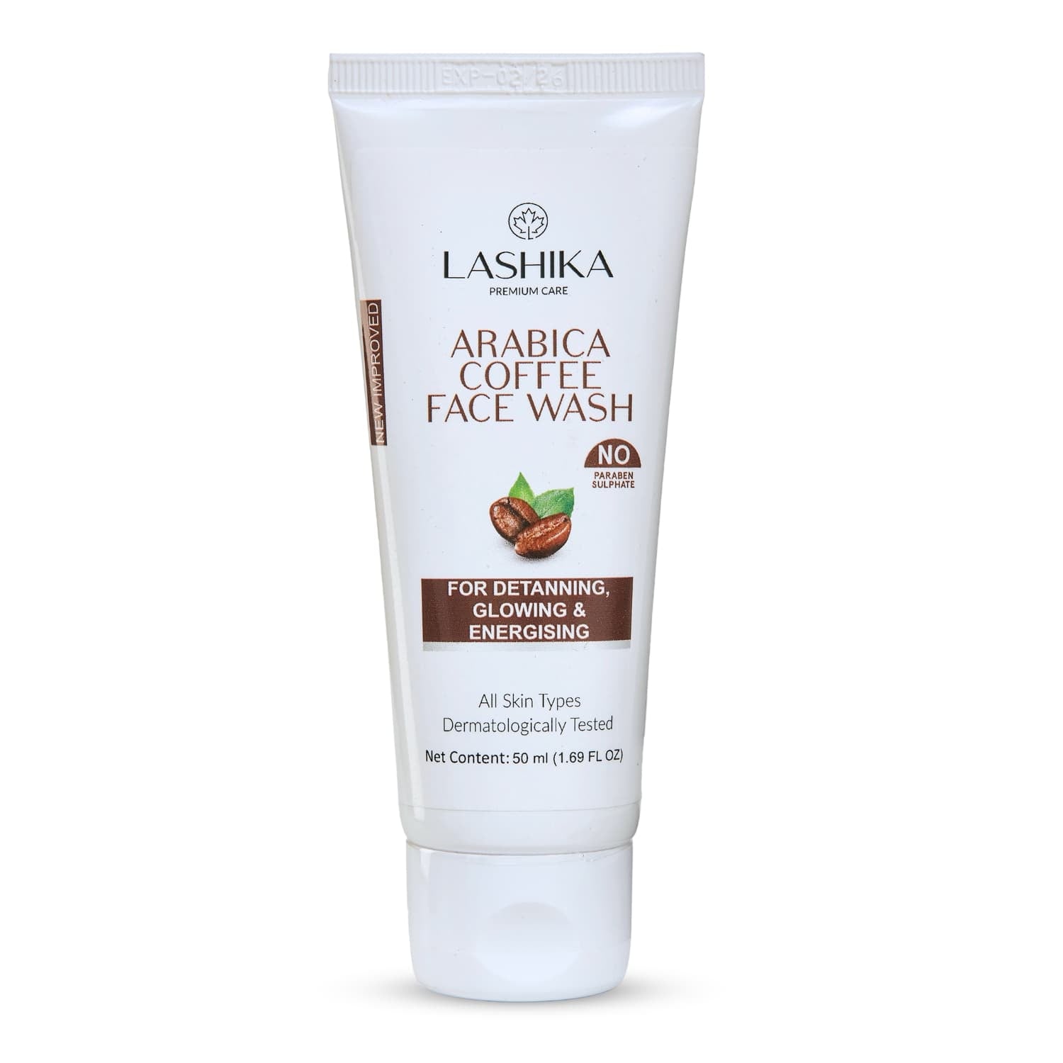 Front view of Arabica Coffee Facewash highlighting its energizing, exfoliating formula for refreshed and smooth skin.