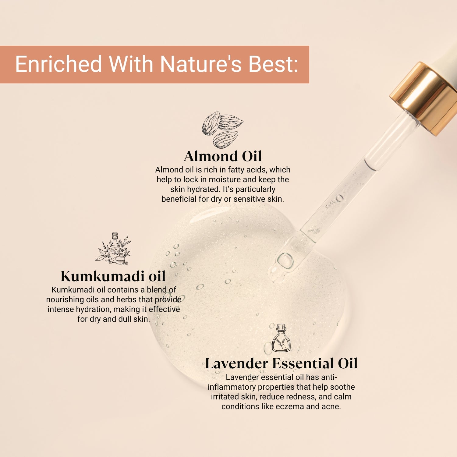 Lashika Bright Face Serum enriched with almond oil, kumkumadi oil, and lavender essential oil for deep hydration and radiant skin.