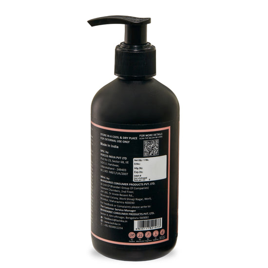 Back view of Neroli Body Wash bottle showing ingredients, usage directions, and product benefits.