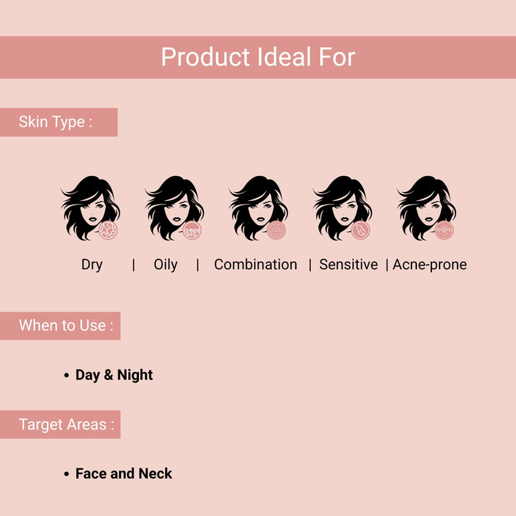Ideal for dry, oily, combination, sensitive, and acne-prone skin; use day and night on face and neck for refreshed, clear skin.