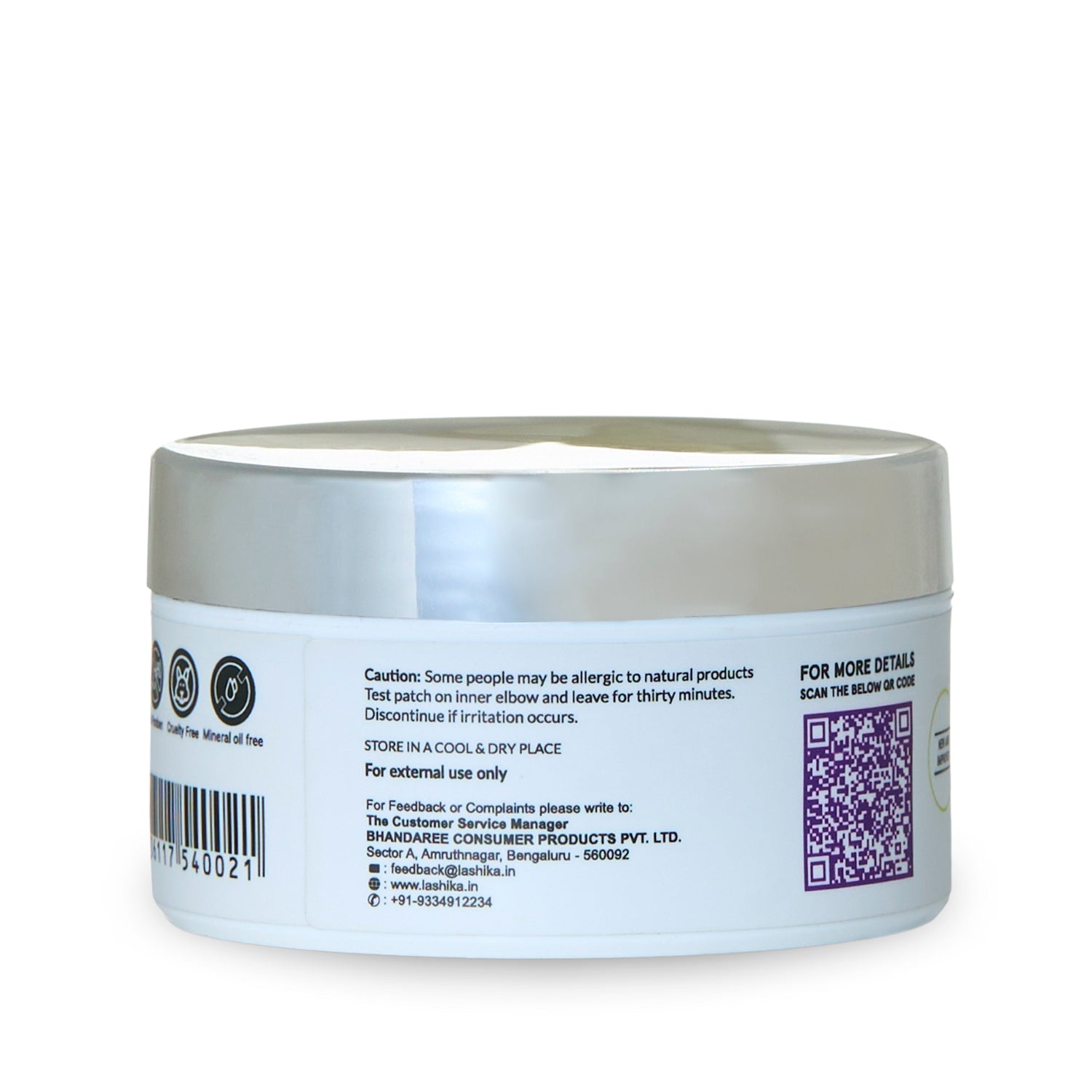 Back view of Pure Radiance Face Cream showing ingredients, usage instructions, and benefits for dry and sensitive skin.