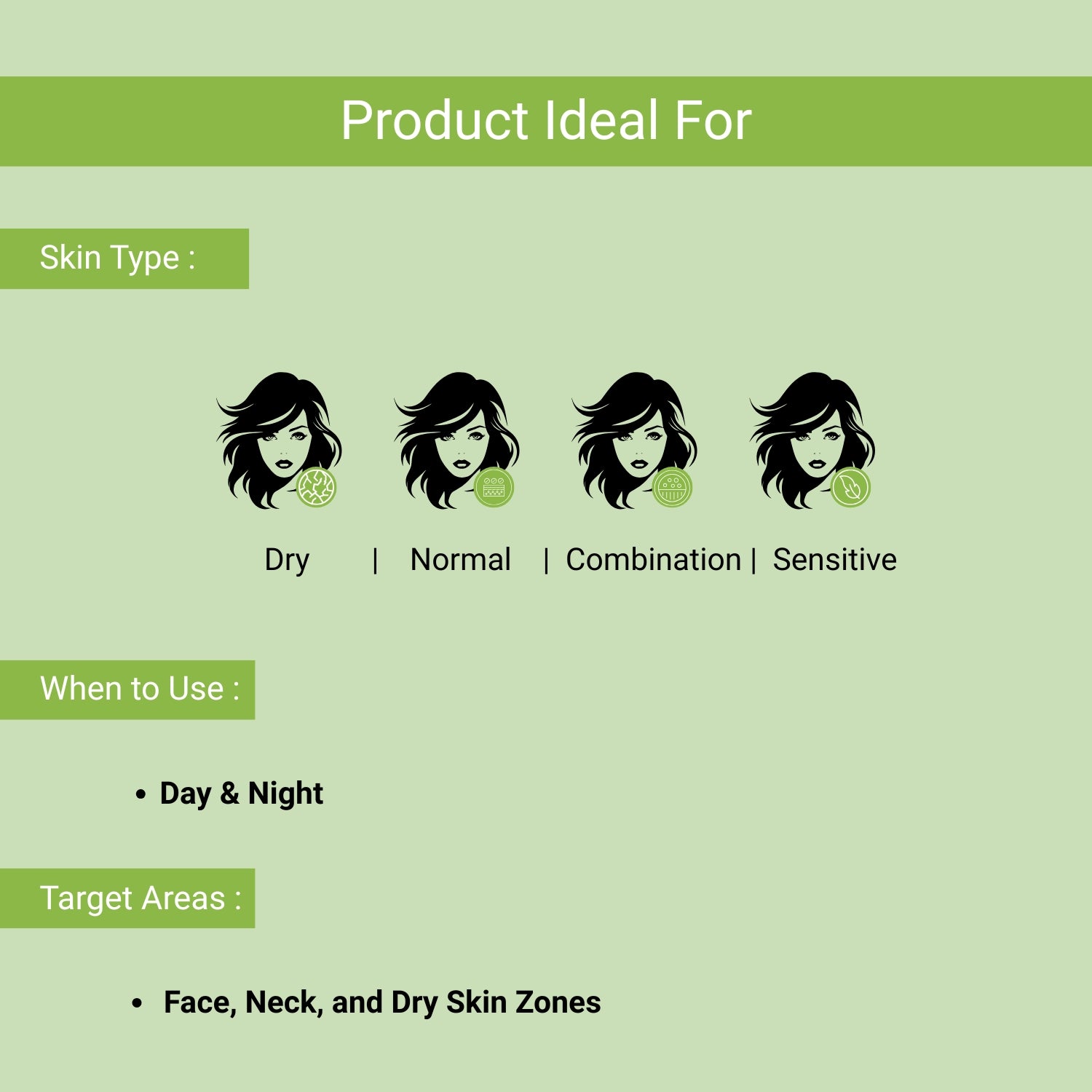 Ideal for dry, normal, combination, and sensitive skin; use day and night on face, neck, and dry areas for radiant hydration.