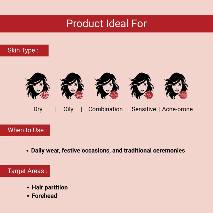 Vegan red sindoor by Lashika for all skin types; ideal for daily wear and festive occasions.