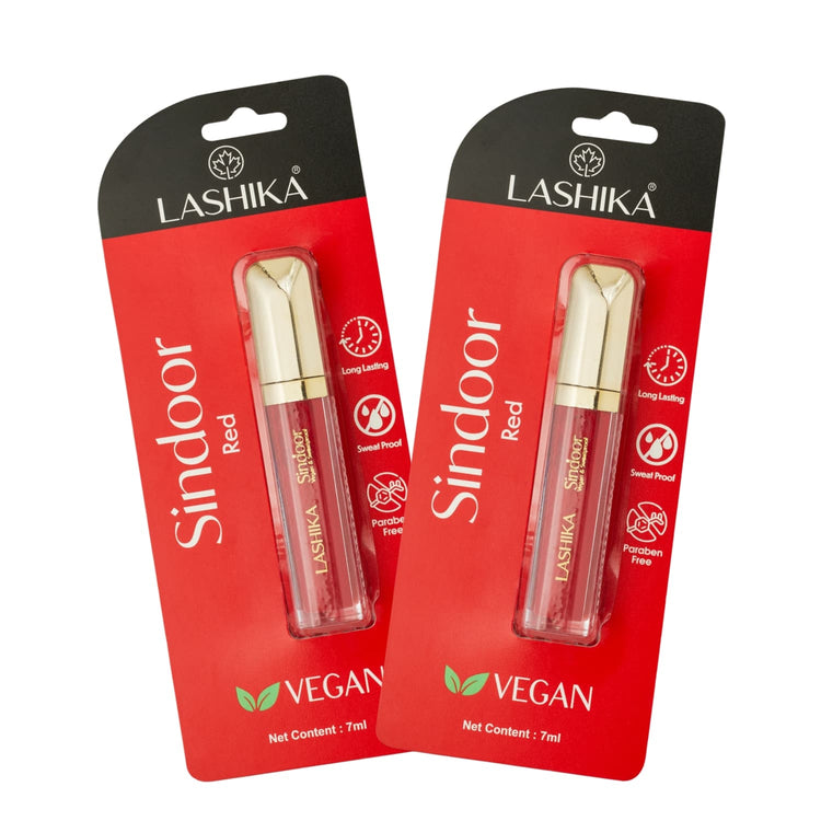 Long-lasting waterproof red sindoor by Lashika; paraben-free, vegan, and sweat-proof – 7ml.