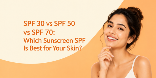 Comparing SPF 30, SPF 50, and SPF 70, highlighting UVB protection levels, differences in sun defense, and guidance on choosing the best SPF for daily use and Indian skin types.
