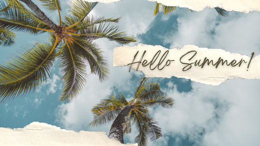 A vibrant summer scene featuring palm trees, symbolizing relaxation and the essence of summer skincare.