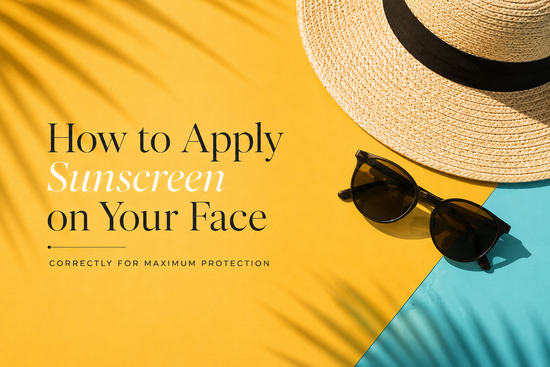 Woman’s summer essentials including a sun hat and sunglasses on a bright background, representing sun protection and skincare during sunny weather.