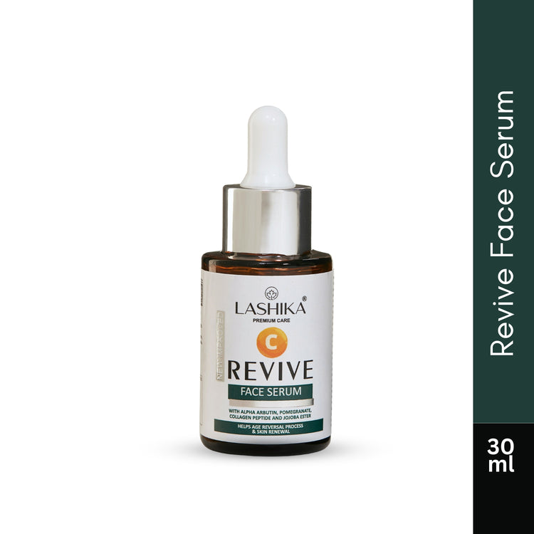 Lashika Revive Vitamin C Face Serum 30ml -Enriched with Vitamin C, Hyaluronic Acid, and Licorice to boost collagen, reduce dark spots, hydrate skin, and enhance radiance.