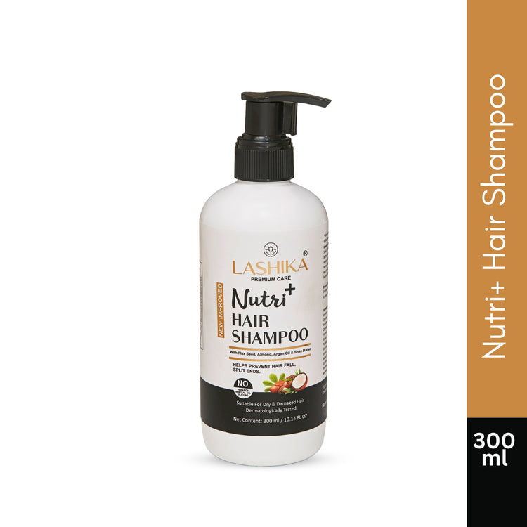 Lashika Nutri+ Hair Shampoo – 300ml Bottle | Enriched with Flax Seed, Aloe Vera, Neem, Tulsi & Shea Butter for Hair Strength & Growth