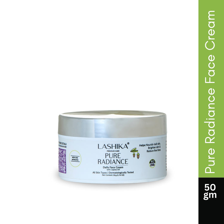 Lashika Pure Radiance Daily Face Cream hydrates, brightens skin, reduces fine lines; ideal for all skin types, derma tested.