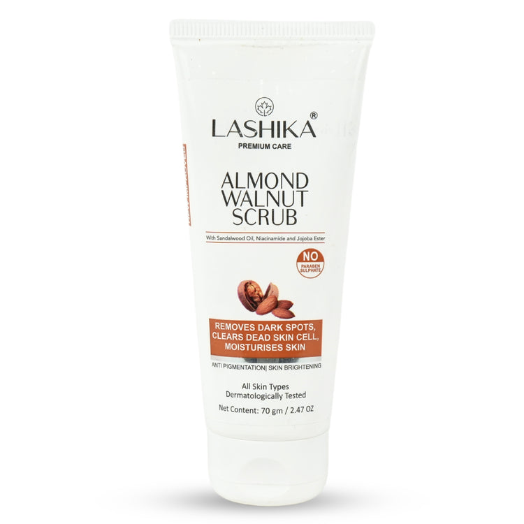 Lashika Almond Walnut Scrub with Sandalwood Oil and Niacinamide – anti-pigmentation, exfoliating & brightening care