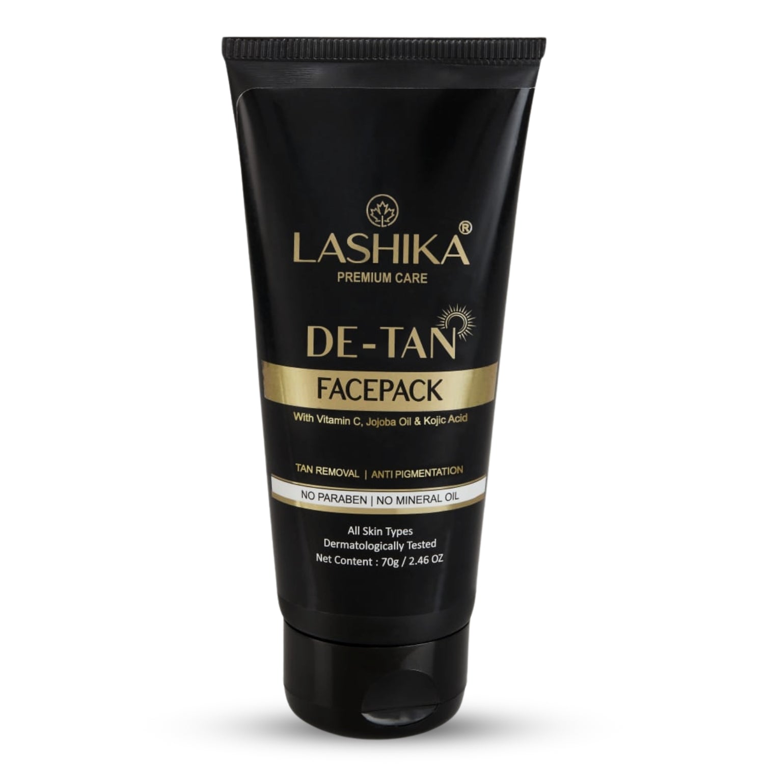 Lashika De-Tan Facepack with Vitamin C, Kojic Acid & Jojoba Oil for tan removal, pigmentation and glowing skin.