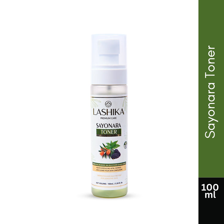 Lashika Sayonara Toner – 100ml bottle for oil control, acne prevention, and skin hydration.







