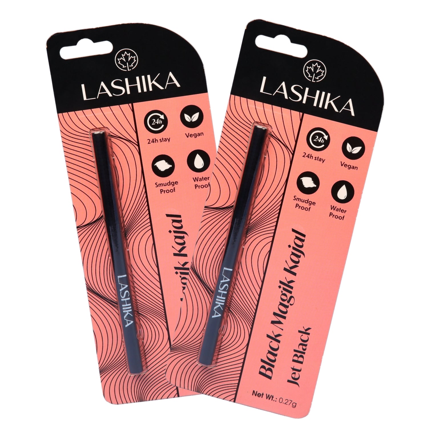 Lashika Black Magik Kajal, jet black, 24h smudge-proof and water-proof formula for long-lasting, vegan eye makeup.