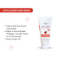 Lashika Apple Cider Face Wash: A gentle face wash that helps manage acne, works on pigmentation, and aids in brightening. The image includes usage instructions: take a dime-sized amount, apply to face and neck, massage in circular motions, and rinse.