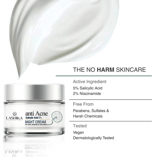 anti Acne Night Cream with 2% Niacinamide, 1% Salicylic Acid, 0.5% Glycolic Acid, & 0.5% Gotu Kola Extract