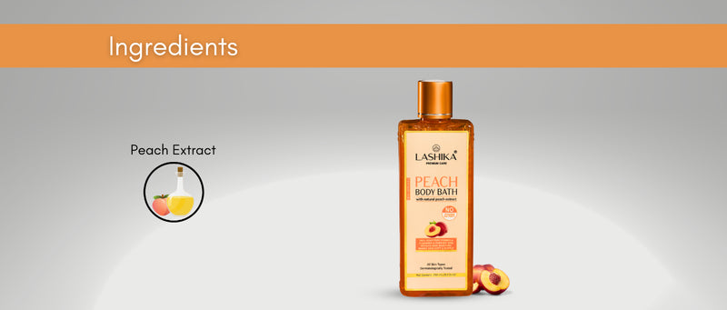 Lashika Peach Body Bath with natural peach extract – Nourishing formula for soft, hydrated, and radiant skin.