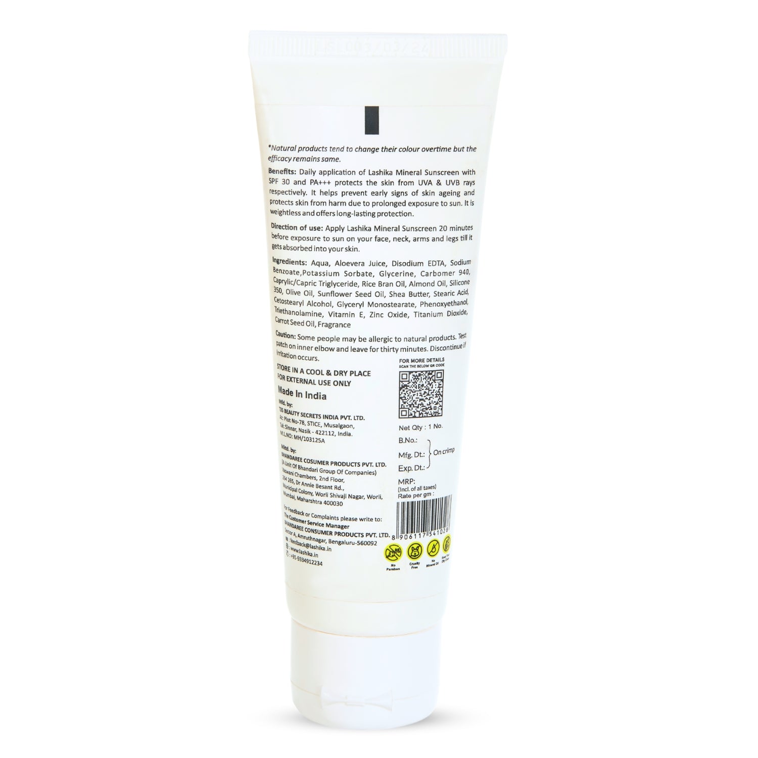 Back image of Lashika Mineral Sunscreen