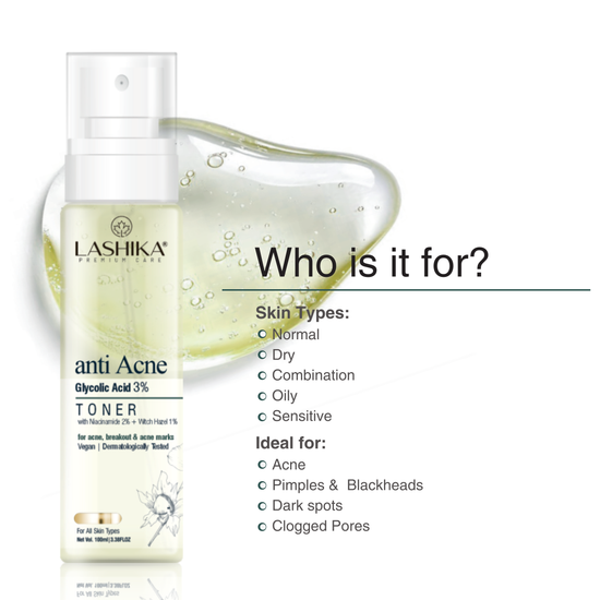 anti Acne Toner with 3% Glycolic Acid, 2% Niacinamide & 1% Witch Hazel Extract