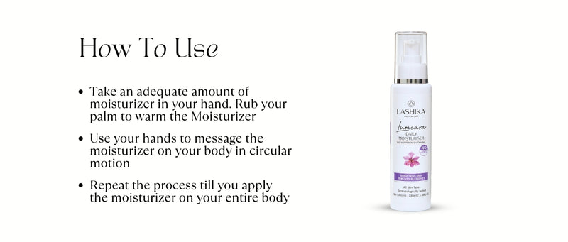 How to use Lumiara Daily Moisturizer: Warm in hands, massage in circular motion on body. Hydrating skincare, 100ml.