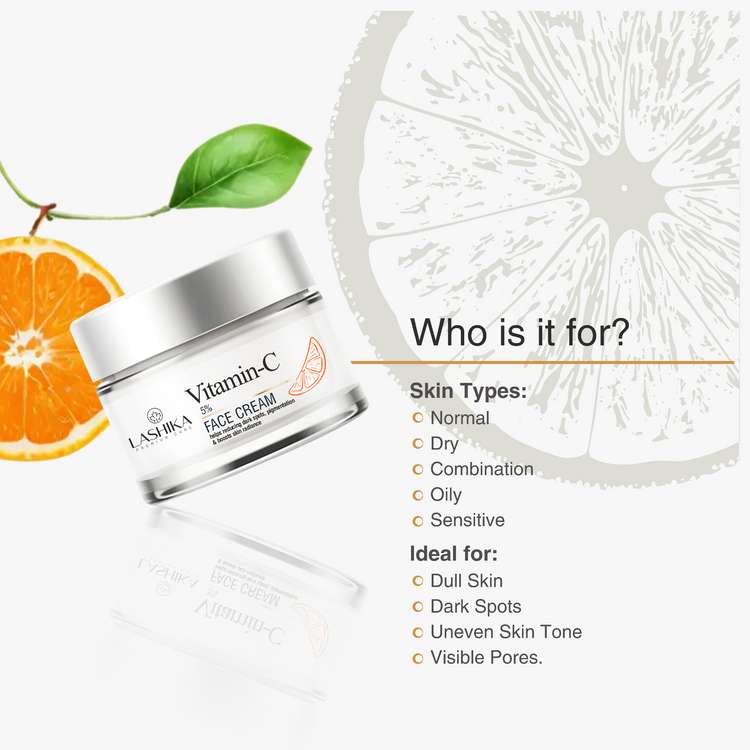 LASHIKA Vitamin-C face cream jar with who is it for details