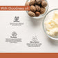 Image highlighting benefits of Lashika Almond Walnut Scrub with Almond for nourishment, Walnut for exfoliation, and Shea Butter for deep moisturization and skin softness.