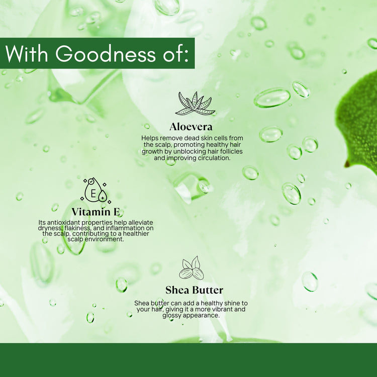 Enriched with the goodness of Aloe Vera, Vitamin E & Shea Butter | Deeply nourishes, soothes, and protects skin & hair.