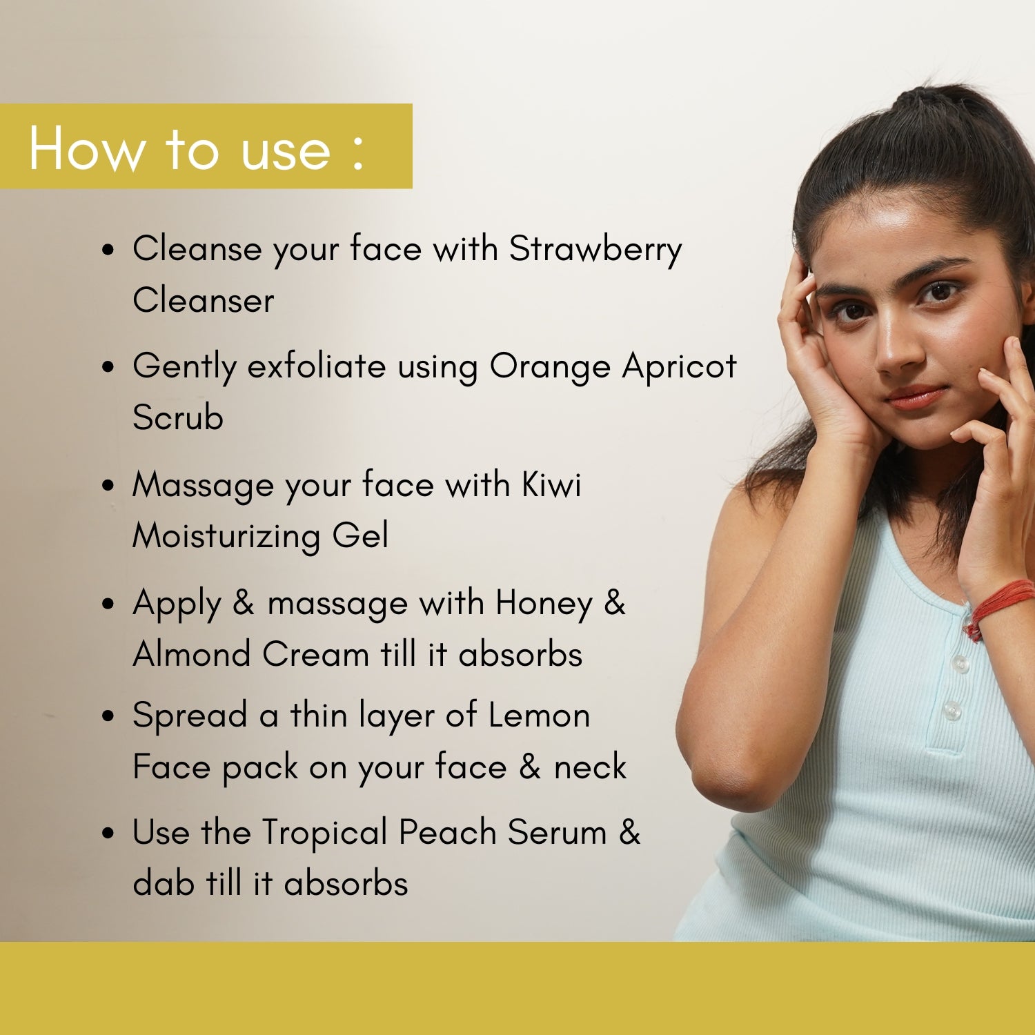 How to Use Lashika Fruit Fusion Facial Kit – Step-by-step skincare routine for cleansing, exfoliating, masking, hydrating, and nourishing.