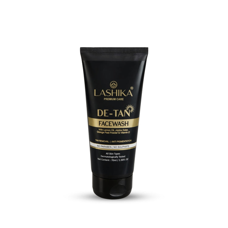Lashika De-Tan Facewash with Vitamin C, Mulberry Extract, Niacinamide removes tan, brightens skin, and refreshes complexion.