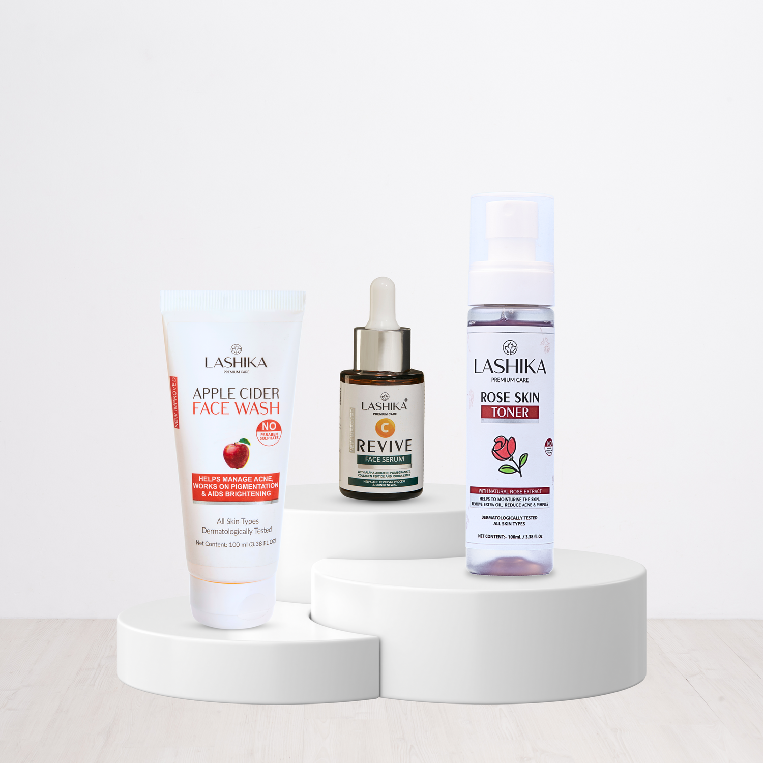 Lashika Oily Skincare Kit with Apple Cider Face Wash, Rose Toner & Vitamin C Serum – fights acne, pigmentation & brightens skin.