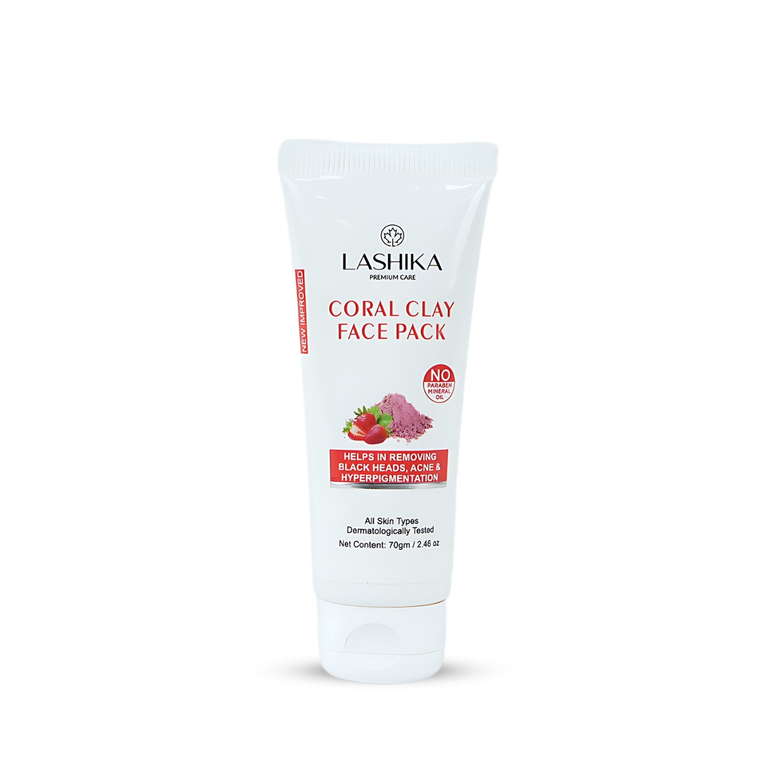 Lashika Coral Clay Face Pack removes blackheads, acne, and hyperpigmentation for clear, smooth skin; suitable for all types.