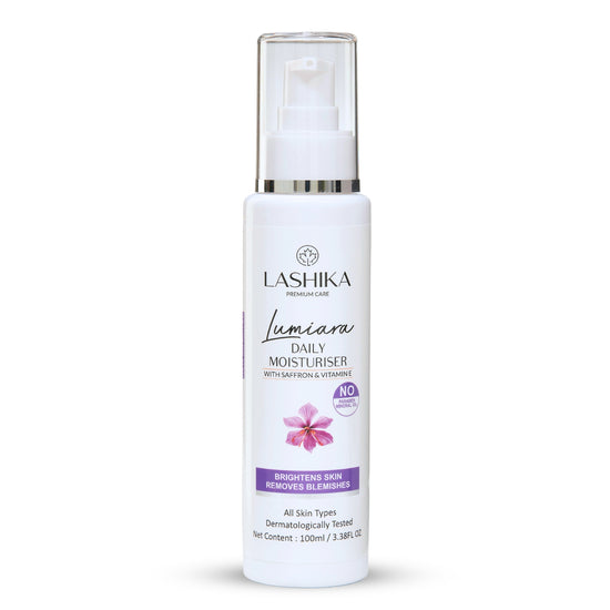 Front view of Lumira Daily Moisturiser tube highlighting its lightweight, hydrating formula for soft, nourished, and glowing skin.