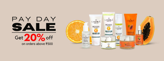 Lashika Skincare products, featuring a 'Pay Day Sale' promotion.