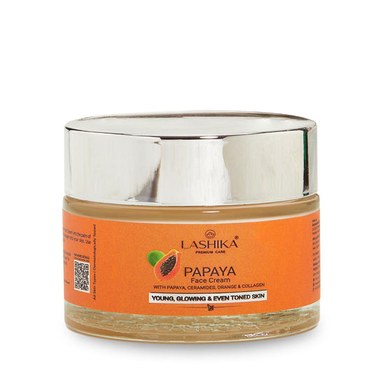 Front view of Papaya Face Cream jar highlighting its brightening, hydrating formula for glowing, even-toned, and nourished skin.