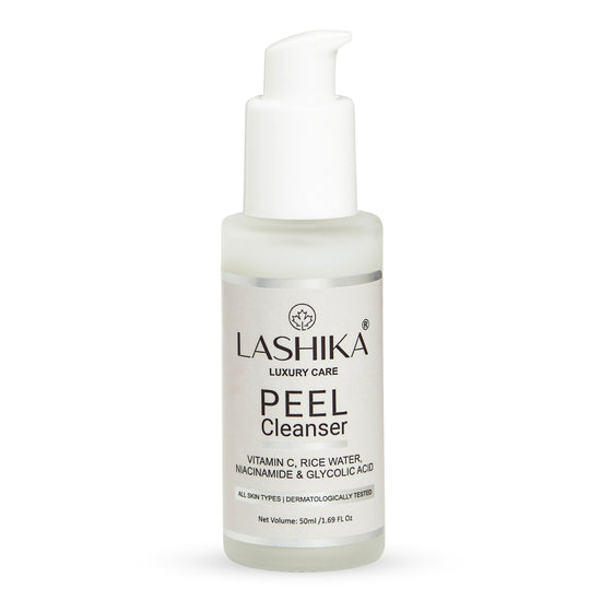 Lashika Vitamin C Peel Cleanser with rice water & glycolic acid for radiant, even-toned skin. Suitable for all skin types.