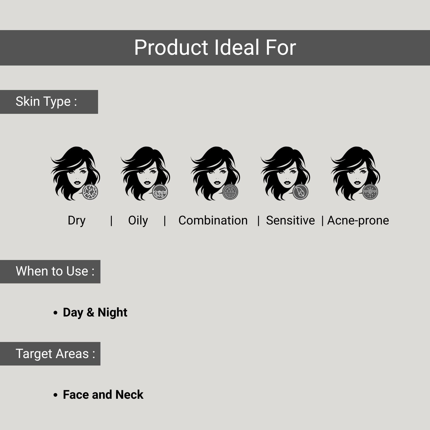 Ideal for dry, oily, combination, sensitive & acne-prone skin; use day & night on face & neck for best results.