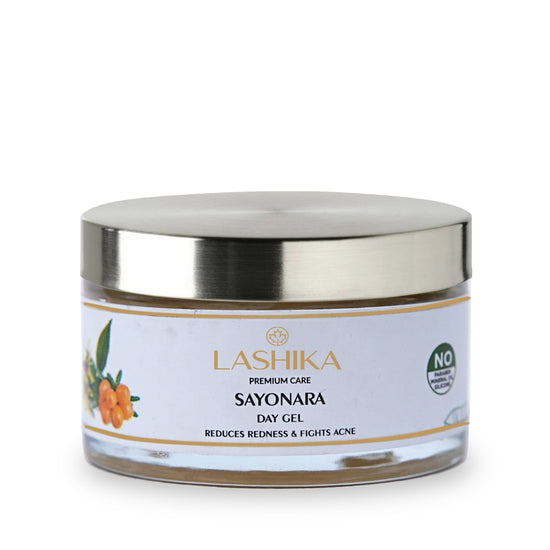 Front view of Sayonara Day Gel showcasing its lightweight, hydrating formula designed for daytime skin protection and glow.