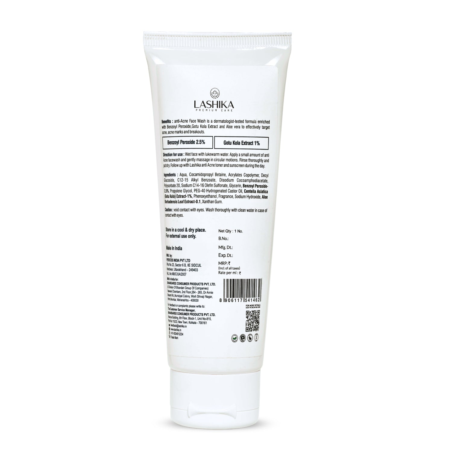 Lashika anti Acne facewash with label on a white background
