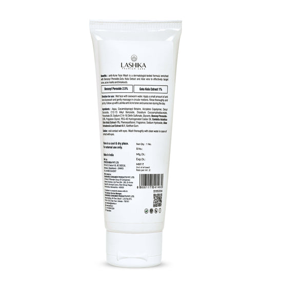 Lashika anti Acne facewash with label on a white background