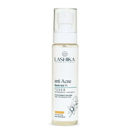 Lashika anti-acne toner bottle on a white background