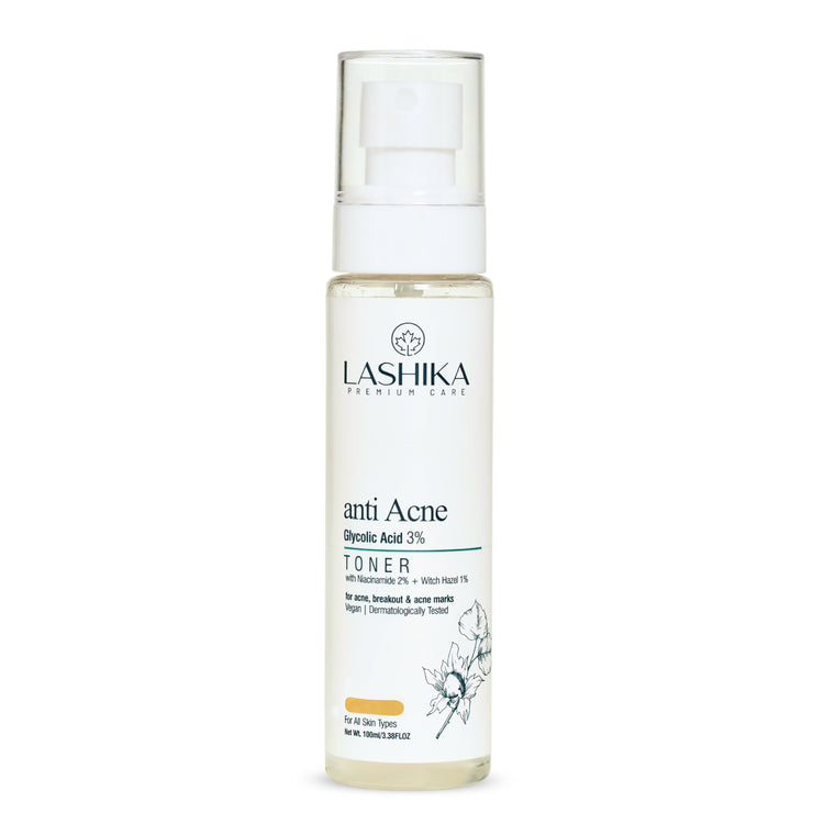 Lashika anti-acne toner bottle on a white background
