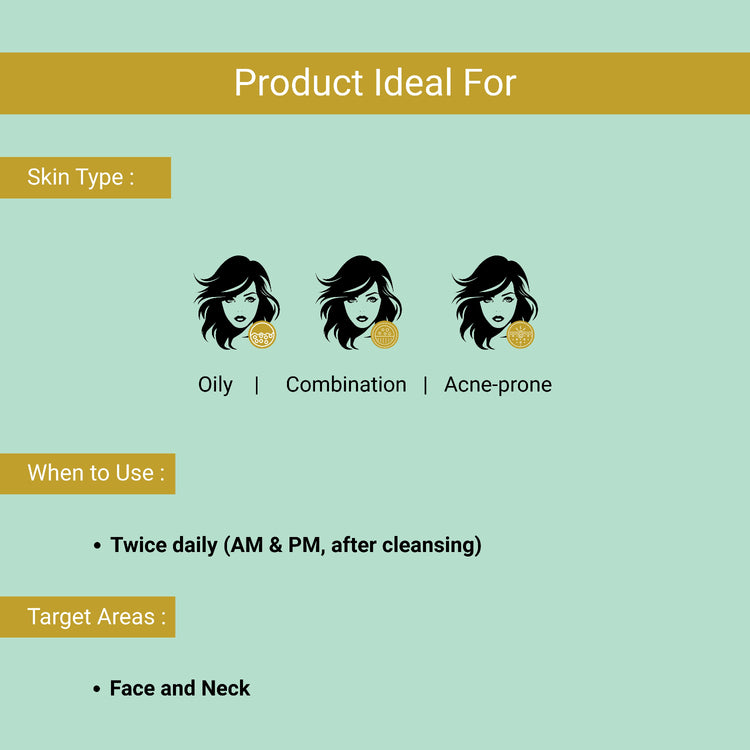 anti cane face toner ideal for skin types with icons and text on a light green background